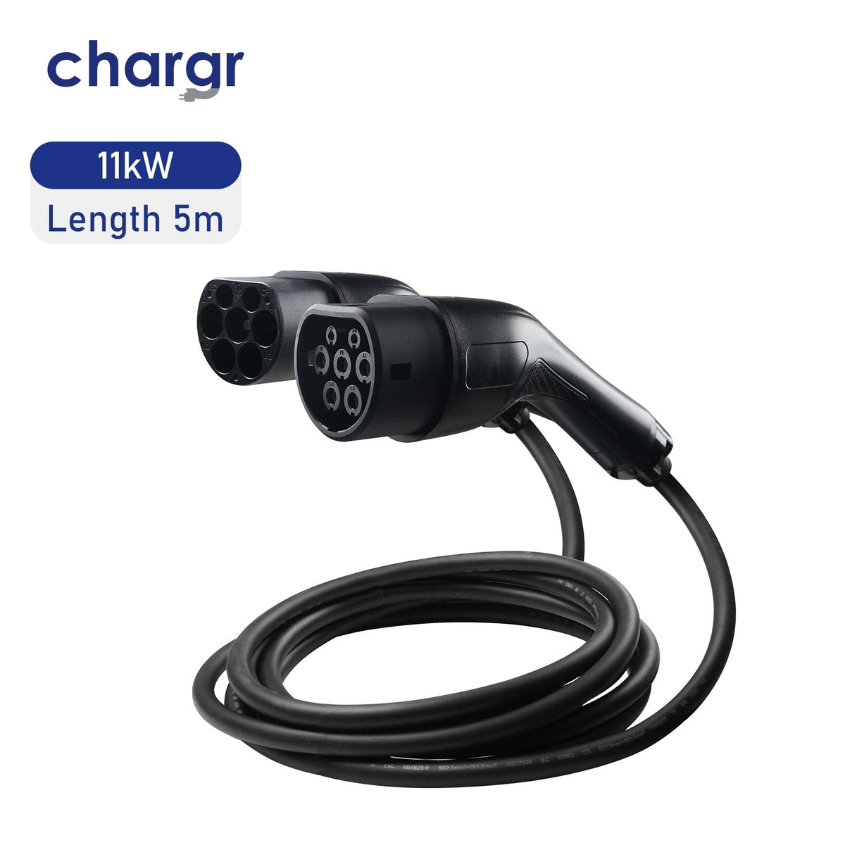 Chargr 11 kW laddkabel Typ 2, 5 meter - båda kontakterna och upprullad kabel