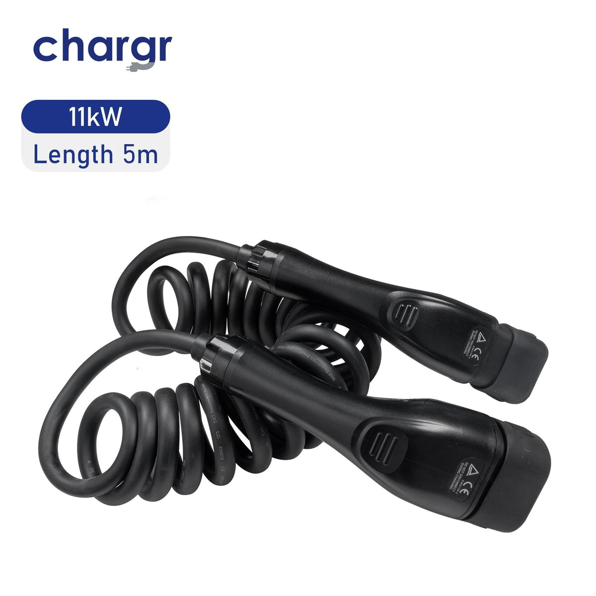 Chargr spiral-laddkabel Typ 2 från sidan med båda kontakterna