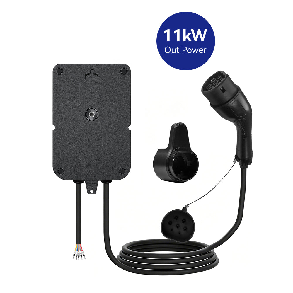 Chargr WP18 bakifrån med väggfäste och Typ 2-laddkabel