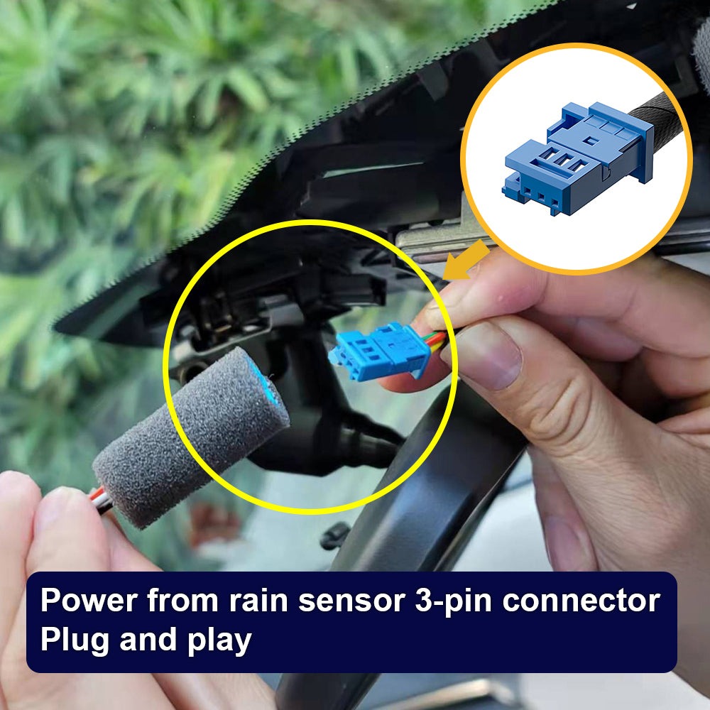 Fitcamx dashcam får ström från regnsensorns 3-stiftskontakt - plug and play