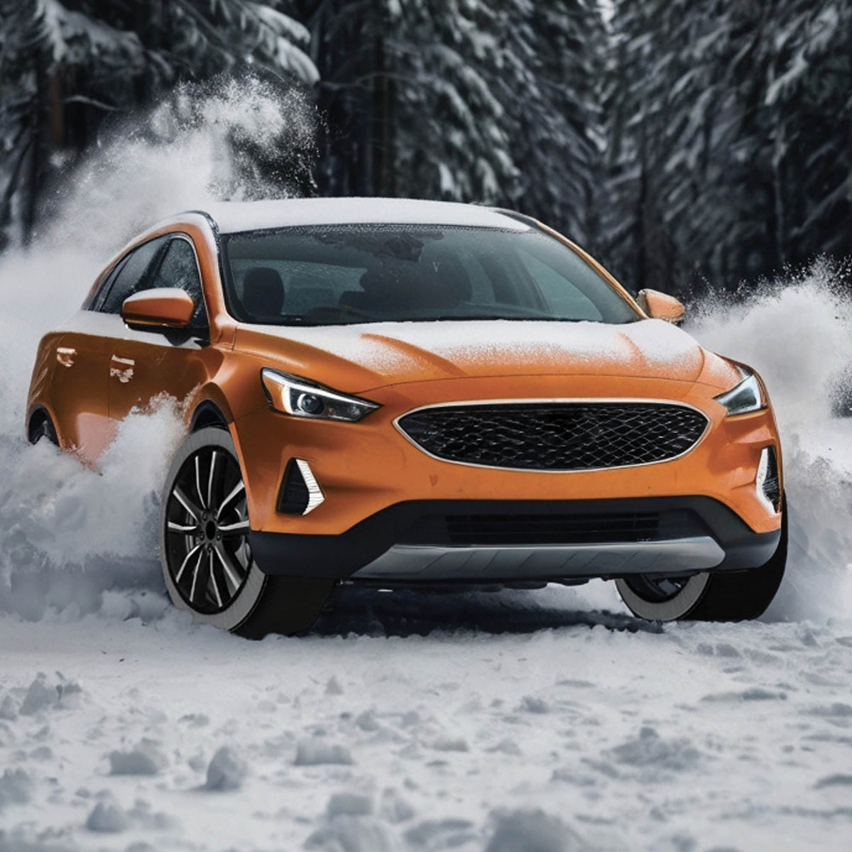 Elbil som kör i snö med Maranello Easy Go snösockor på hjulen